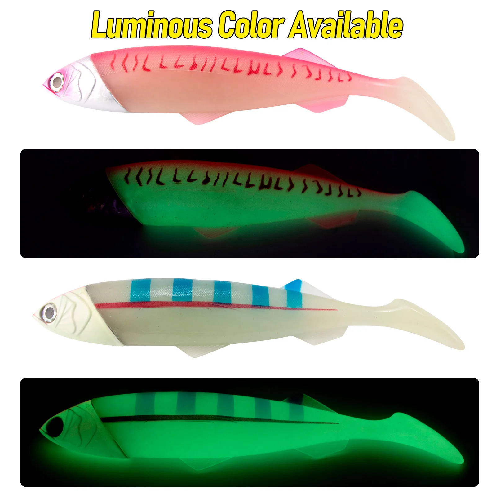 Color luminoso disponible iluminar su experiencia de pesca con señuelos que brilla en la oscuridad