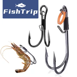 FishTrip-anzuelo doble para pesca de camarones vivos, anzuelos fijos, 10-15 Uds., flotador de pesca, soporte para cebo, anzuelos, Señuelos de Pesca, agua salada y dulce