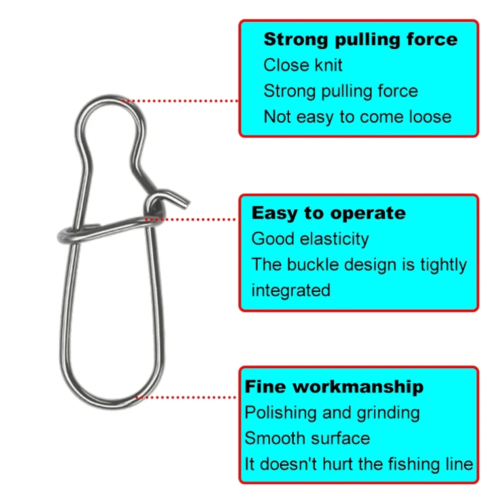 Gancho de seguridad giratorio de barril de Pesca de acero inoxidable, enganchado a presión, 50 piezas, accesorios de señuelo, conector - imagen 2