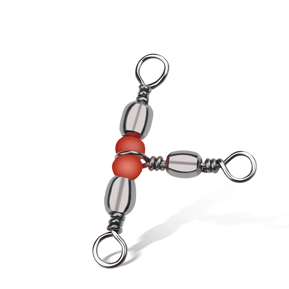 DNDYUJU 30 Uds conector de pesca de acero al carbono anillo giratorio de barril de tres vías con cuentas para anzuelo señuelo línea accesorios de pesca - imagen 5