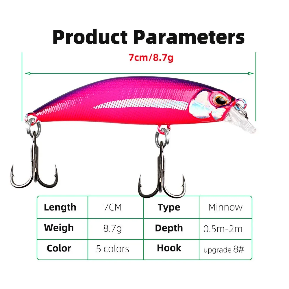 Señuelo de pesca de 7cm/8g, gambas fantasmas Minnow que se hunden, anzuelo de ranura de sangre fortalecedor para besugo trevaly Tarwhine - imagen 3