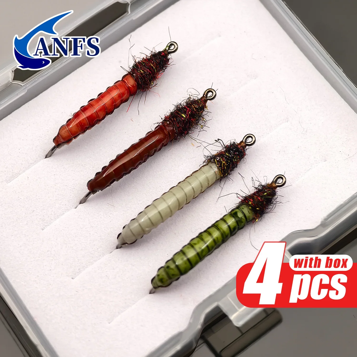 ANFS 4 Uds. De moscas de ninfa Caddis, colores surtidos, moscas atadas a mano, trucha de ninfa, regalo de pesca con mosca - imagen 3