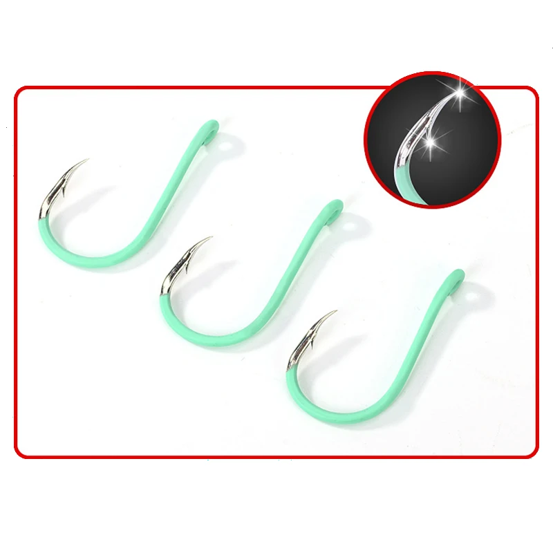 500 unids/lote anzuelo de Pesca luminoso con anillo boca torcida ojos de púas carpa de alto carbono accesorios de aparejos de Pesca de mar nocturno Pesca - imagen 5