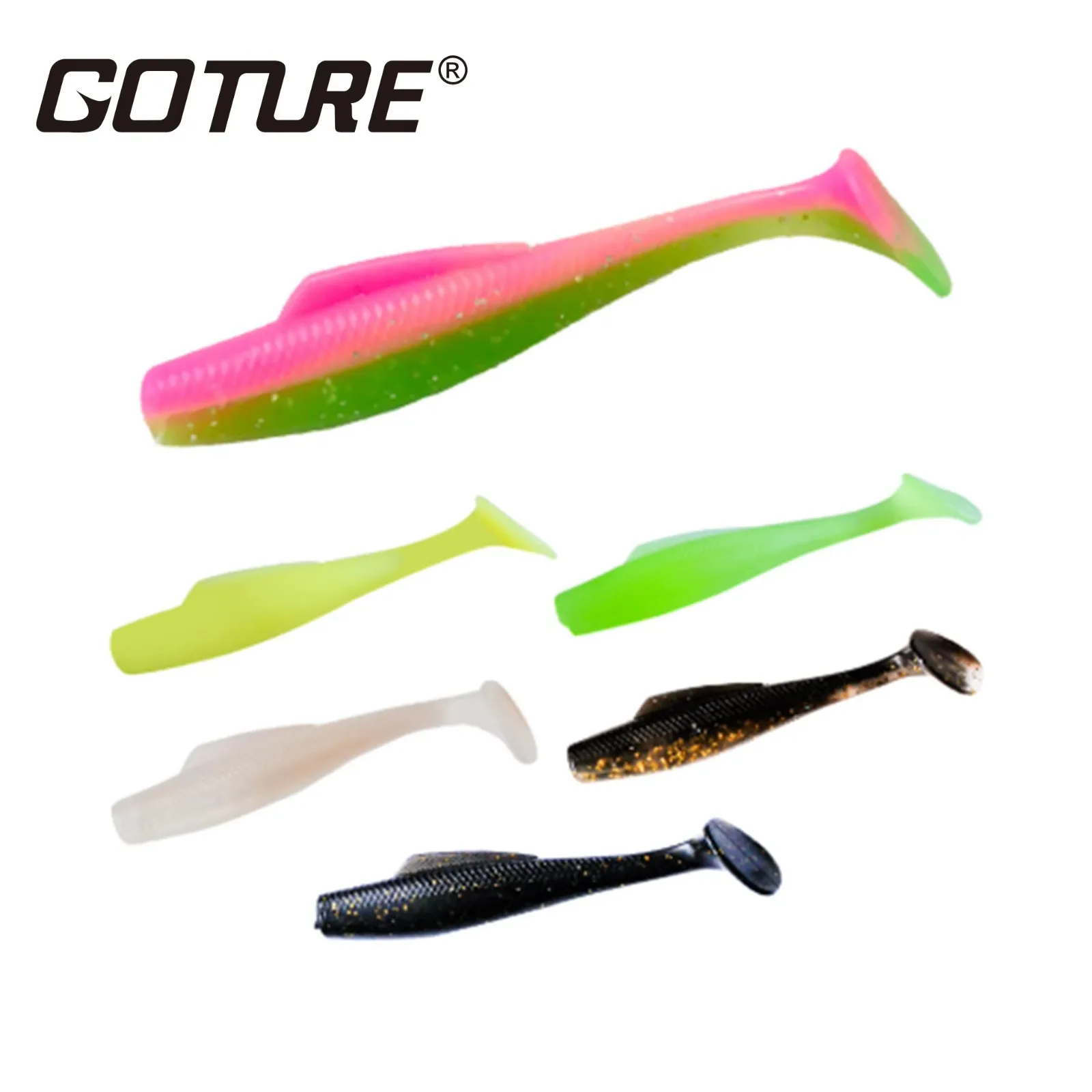 Goture-Juego de señuelos flotantes con cola en T, Señuelos de pesca de pececillo Topwater para agua dulce/agua salada, cebos de plástico artificiales de silicona - imagen 2