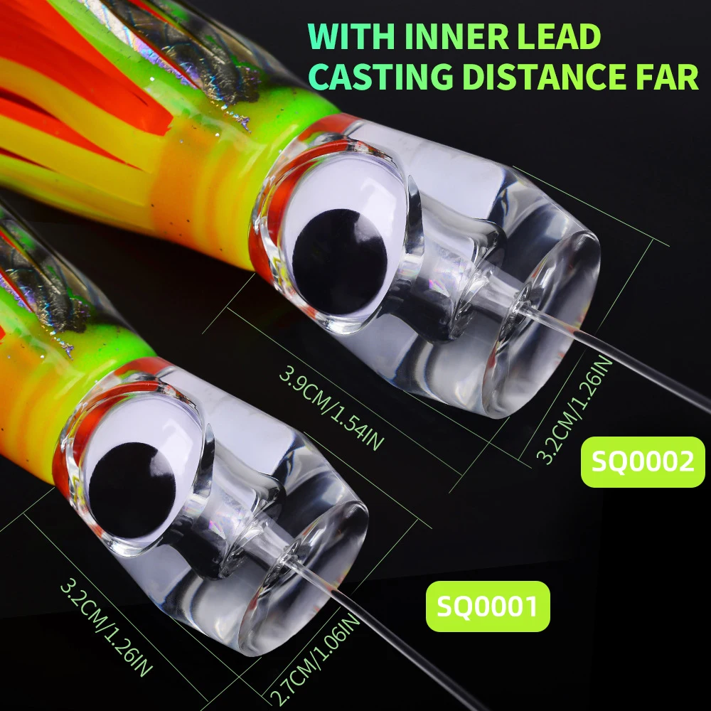 Juego de Señuelos de Pesca de 5 uds., 70g/96g, cabeza de resina, pulpo, falda suave, señuelo de pesca en barco de aguas profundas, cebo grande para curricán para atún, hundimiento rápido - imagen 3