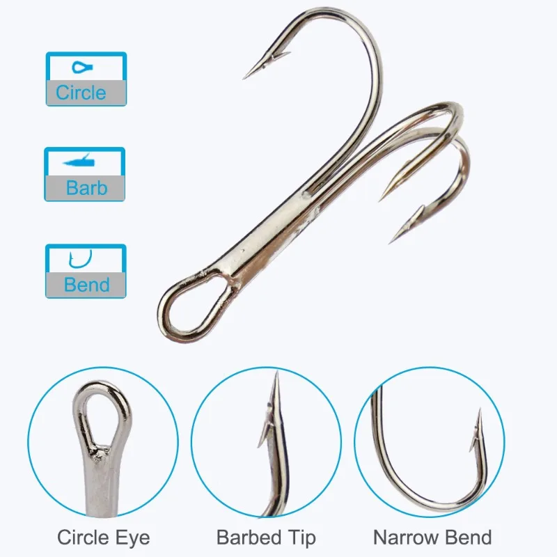 Ackibbik Kit de anzuelos triples de 120 piezas, anzuelos de pesca triples de agua dulce de agua salada tamaño 2 4 6 8 10 juego de anzuelos triples - imagen 5