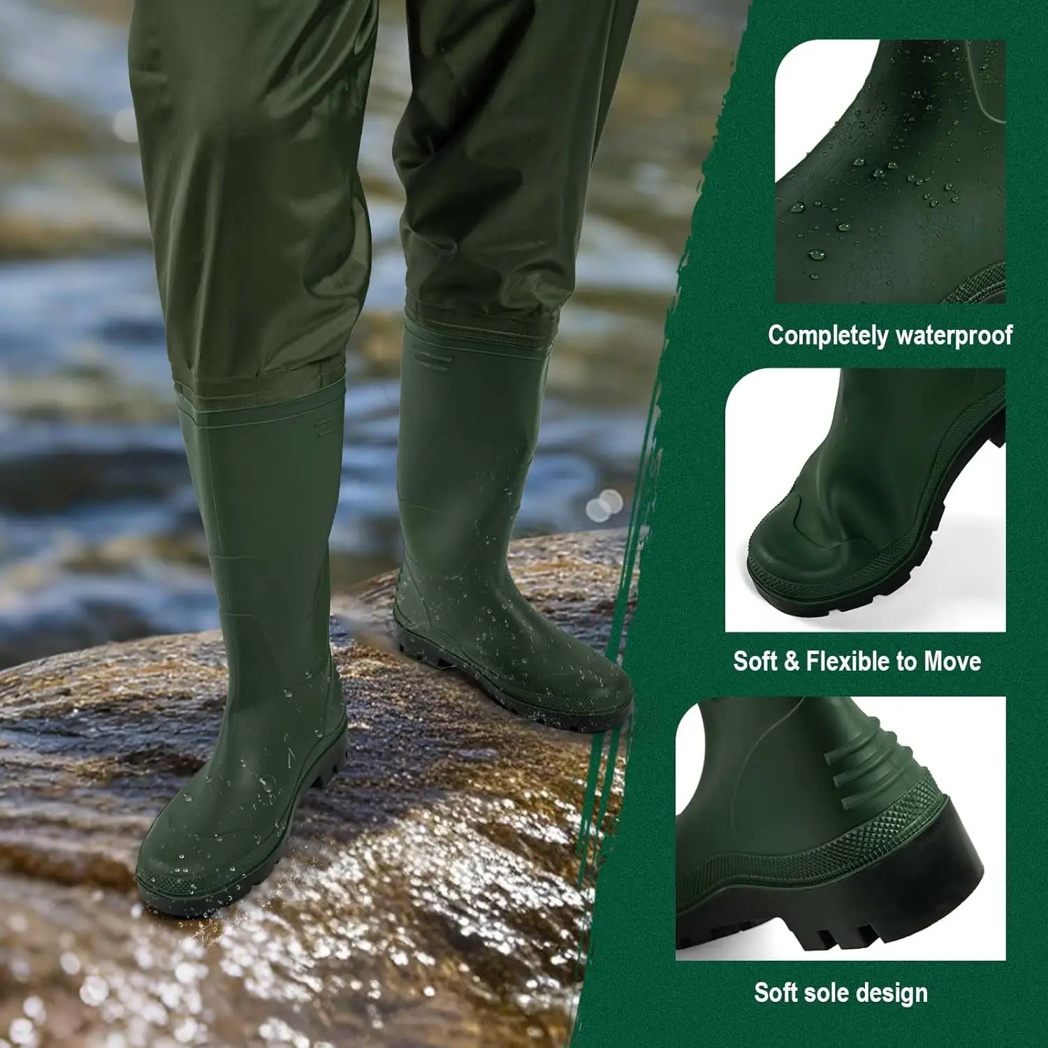 Goture, botas de neopreno de PVC de 2 capas con botas, botas de pesca impermeables, juego completo para hombres y mujeres con Kit de reparación de bolsa de teléfono - imagen 4