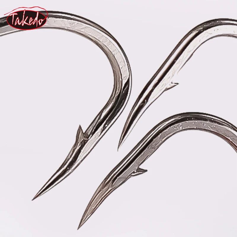 TAKEDO S #   M #   L L #   Gancho luminoso para soporte de camarones vivos, anzuelo de pesca de boca torcida de acero rico en carbono, pesca en el mar, lubina, atún, trucha - imagen 4