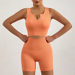 Tops cortos de nailon para mujer, traje de Yoga sin almohadilla, tirantes de punto acanalado, pantalones cortos, traje colorido, camisetas cómodas para correr, ropa interior deportiva