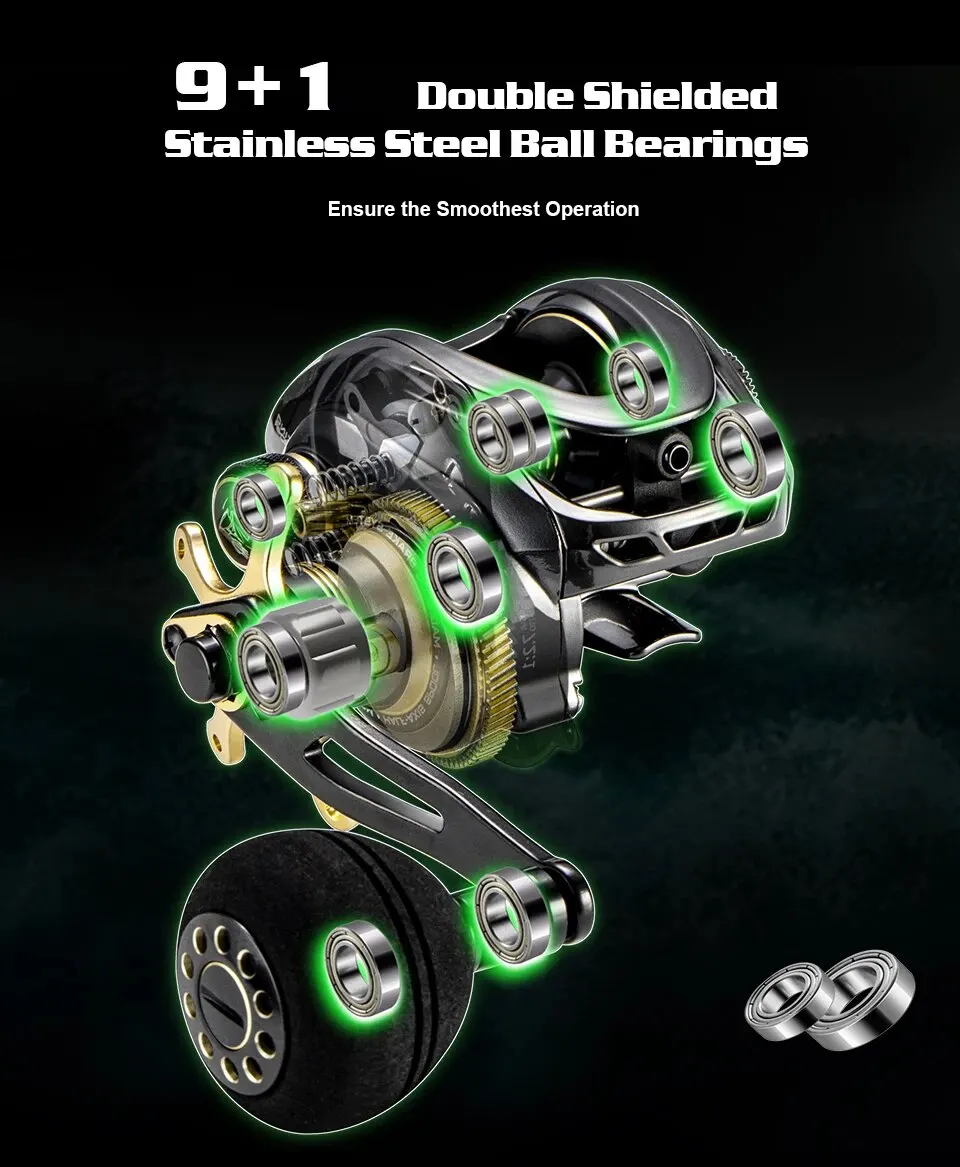 SOLOKING-carrete de Baitcasting GKA300, accesorio de 9,5 KG, rodamiento 10, relación de engranaje 6,4, Clicker de arrastre, mango de potencia única, carrete de pesca, Baitcaster - imagen 2