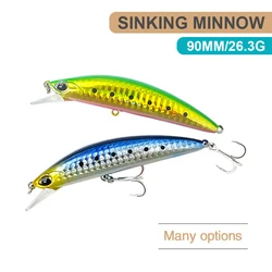 Señuelos de pesca de 9cm y 26,3g, pececillo que se hunde, Wobbler, cebo duro Artificial de fundición larga, Jerkbait, pesca en agua de mar pesada, cebo para lubina MN666