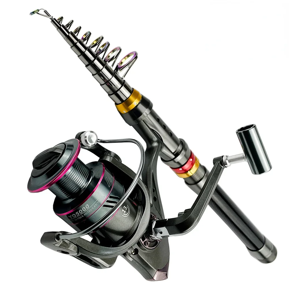 Juego de carretes de caña de pescar de mar giratoria telescópica de 1,8 M-3,6 M, caña de Baitcasting ultraligera con carrete de Metal, resistencia máxima de 3-8kg - imagen 2