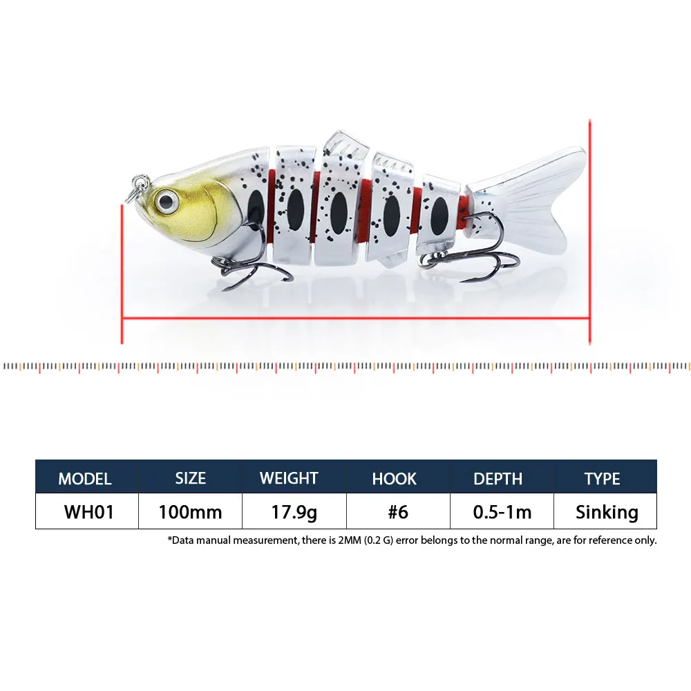Hanlin-señuelo de pesca Artificial multiarticulado, 100mm/3,49 pulgadas, Wobblers, Swimbait realista, hundimiento lento, aparejos de lubina y trucha de plástico duro - imagen 2