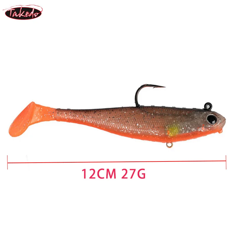 TAKEDO-señuelo de pesca de mar, 120MM, 27G, 2 uds., cebo de natación VIB, plantilla de plomo, cabeza que se hunde, cola en T, cebo artificial de PVC, lubina, atún, Lucio - imagen 5