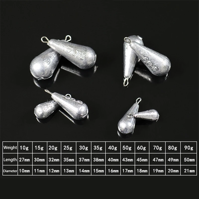 Plomo de plomo en forma de gota, 7g/10g/15g/20g/25g/30g/40g/50g/60g/70g/80g/90g, colgante de plomo con anillo, pesas de plomo, accesorios de pesca - imagen 4