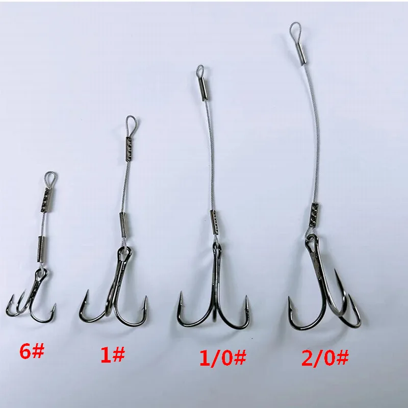 5 piezas de anzuelo triple de pesca 6 # -2/0 # Leader Wire Rig Stinger Hook Línea de acero para cebo blando Trolling lento Walleye Catfish Bass - imagen 2