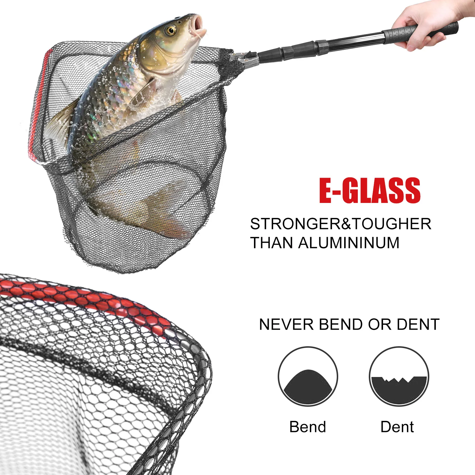 Red de pesca de aleación de aluminio de 130CM, red de aterrizaje plegable telescópica, poste retráctil para aparejos de pesca de carpa, captura y liberación - imagen 2