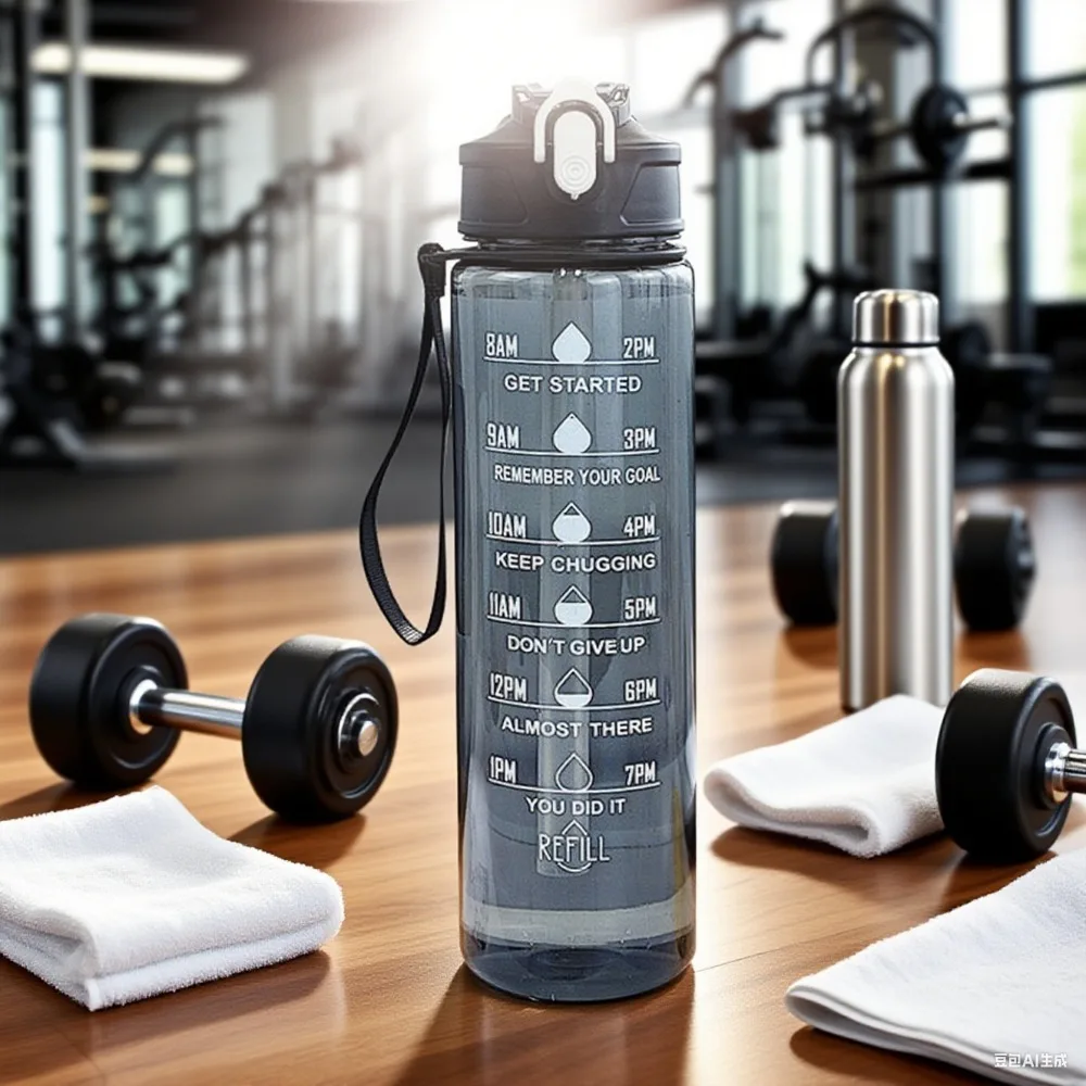 Botella de agua deportiva de gran capacidad, vaso de plástico a prueba de fugas con escala de tiempo, adecuado para viajes, Fitness, deportes, 750ml, 1 ud. - imagen 4