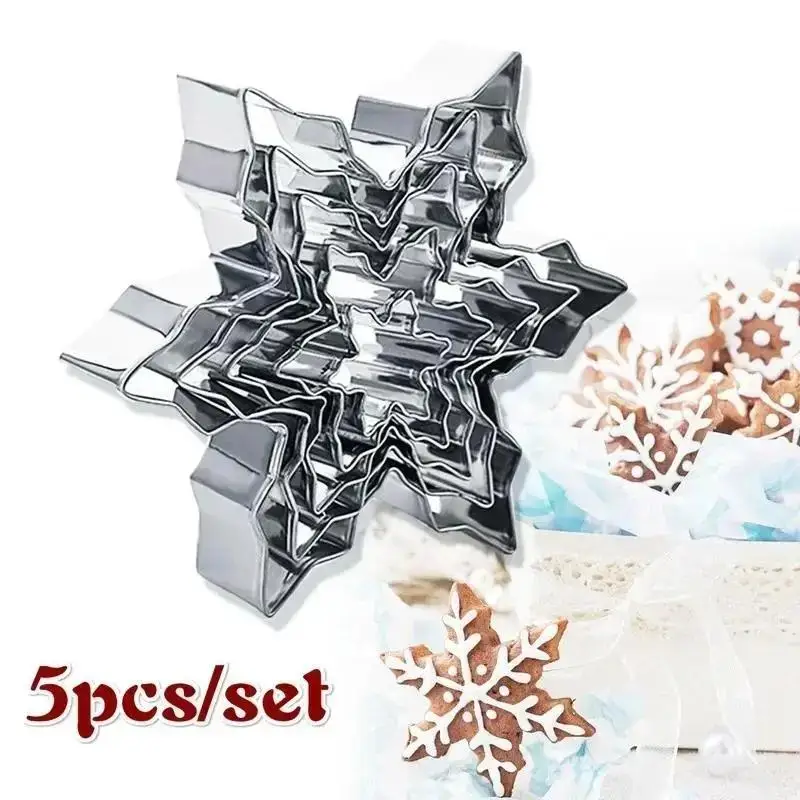 5 unids/set de Metal con forma de copo de nieve, cortador de galletas de Navidad, molde para jabón de Chocolate, herramientas para hornear, utensilios de cocina para hornear, plantillas para pastel de Fondant - imagen 4