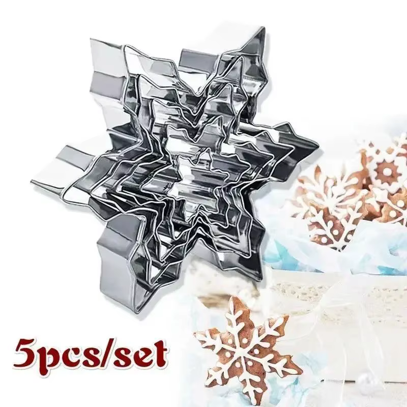 5 unids/set de Metal con forma de copo de nieve, cortador de galletas de Navidad, molde para jabón de Chocolate, herramientas para hornear, utensilios de cocina para hornear, plantillas para pastel de Fondant - imagen 4