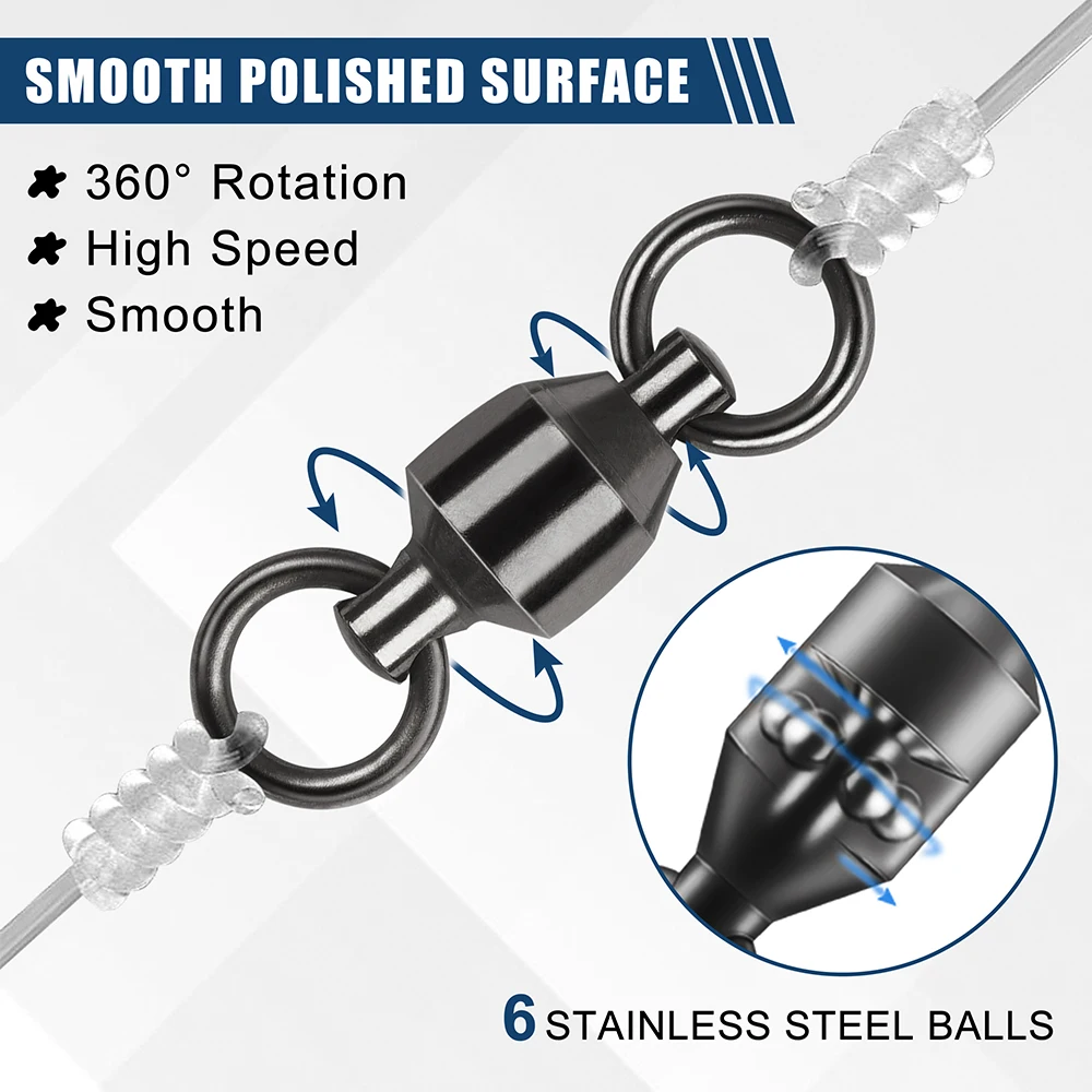 45 Uds. Giratorios de rodamiento de bolas, barril de agua dulce y salada, anillos soldados sólidos de acero inoxidable, conectores de aparejos de pesca - imagen 4