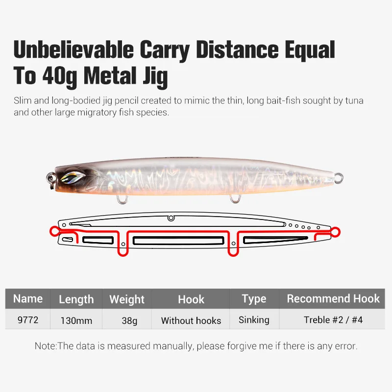 NOEBY-lápiz que se hunde, 130mm, 38g, plantilla Variable, señuelo de pesca Jigging, cebo duro Artificial, Stickbait para atún, Señuelos de Pesca de Mar - imagen 3