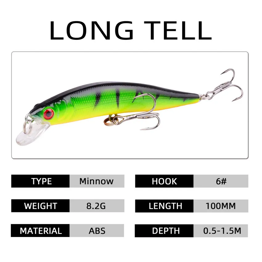 Señuelo de Pesca de pececillos, cebo duro de plástico Artificial de calidad, Crankbait, aparejos de lubina, 3/5/8 piezas, 10mm, 8g - imagen 4