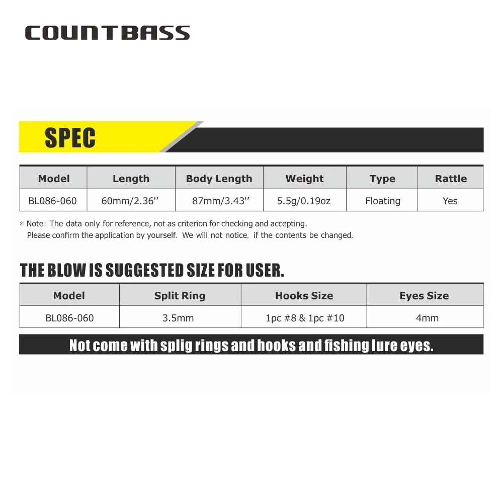 Countbass 10 Uds. Señuelos de pesca duros en blanco, Crankbait flotante de 60mm/2,4 "5,5g/0,2oz, cuerpos de señuelo sin pintar, enchufe, pececillo de sábalo - imagen 3