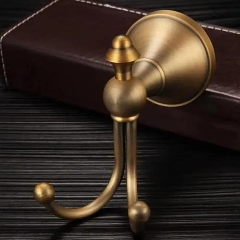Gancho toallero doble pared latón cepillado – Perchero vintage baño