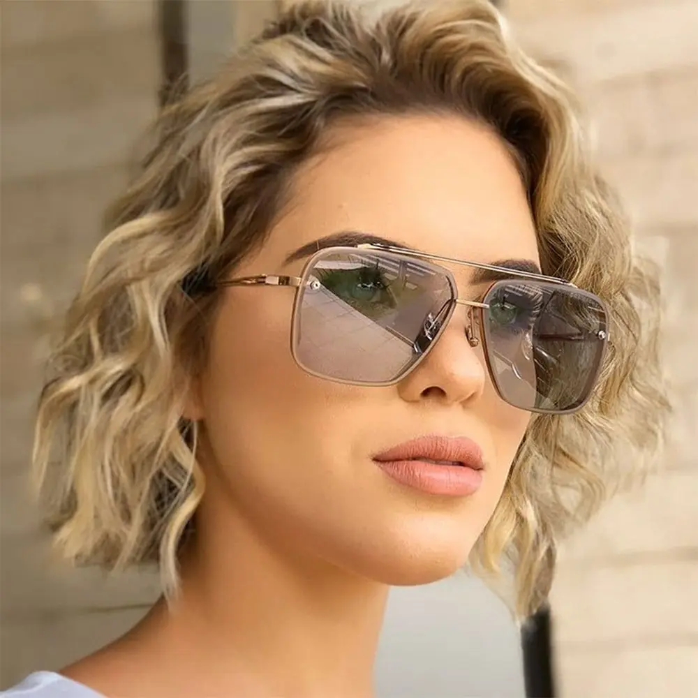 Gafas de sol con montura metálica grande y gradiente, protección UV400 clásica, gafas de sol cuadradas de gran tamaño, gafas de sol para conducir y viajar - imagen 3