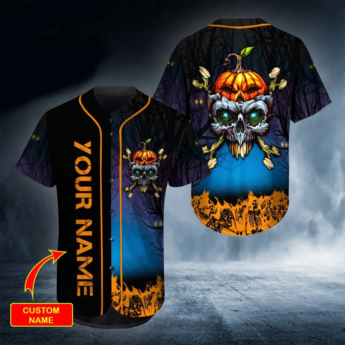 Feliz Halloween cabeza calavera nombre personalizado 3D completamente impreso camisas Jersey de béisbol camisas camisa de hombre amor cráneo regalo BQS01 - imagen 2