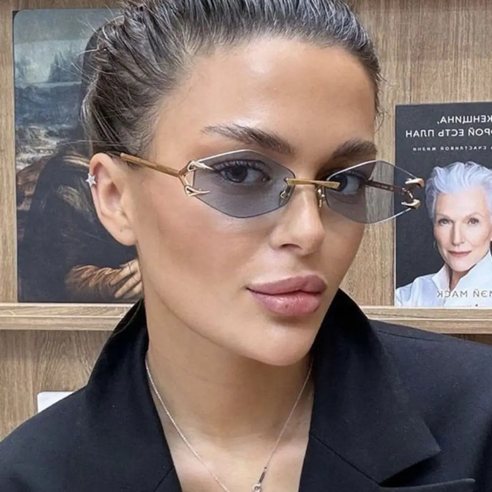 Gafas de sol cuadradas sin montura a la moda, gafas de sol Retro con montura pequeña y gradiente sin marco, gafas de sol populares de Metal Hip Hop UV400 para hombres y mujeres - imagen 5