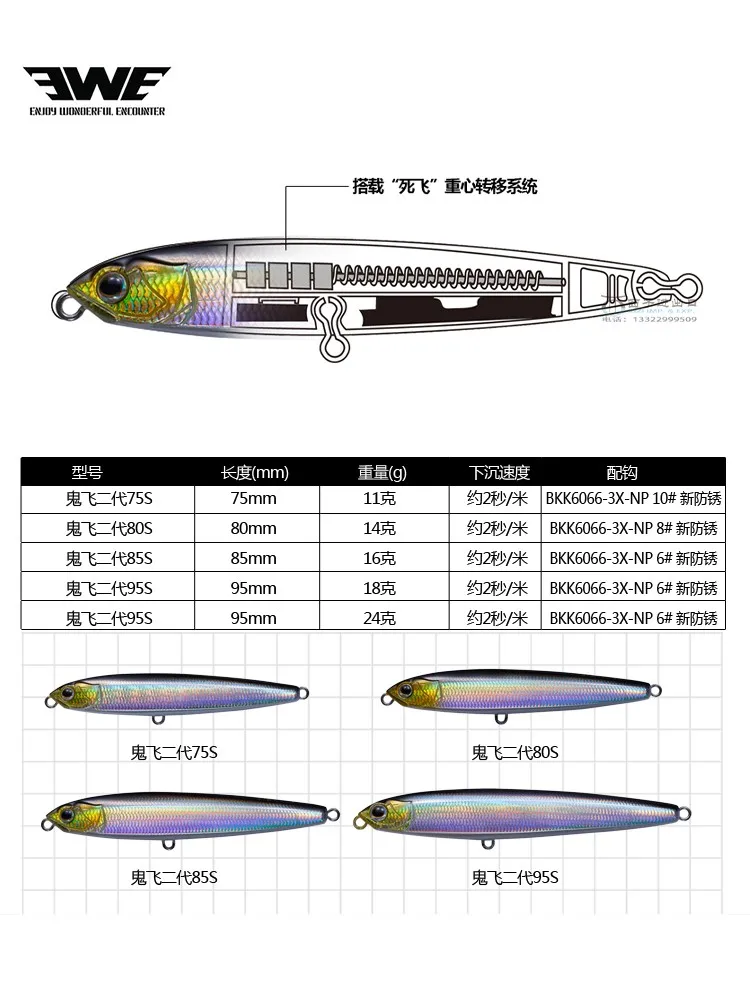 EWE GuiFei II 70/75/80/85/95mm señuelo de pesca con lápiz que se hunde 9/11/14/16/18/24/30g Wobbler Artificial de tiro largo para cebo duro de lubina - imagen 3