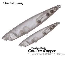 Chan'sHuang 20 piezas cebo en blanco sin pintar 4,5g/13,9g Topwater Gills-Out Popper señuelo de pesca Artificial