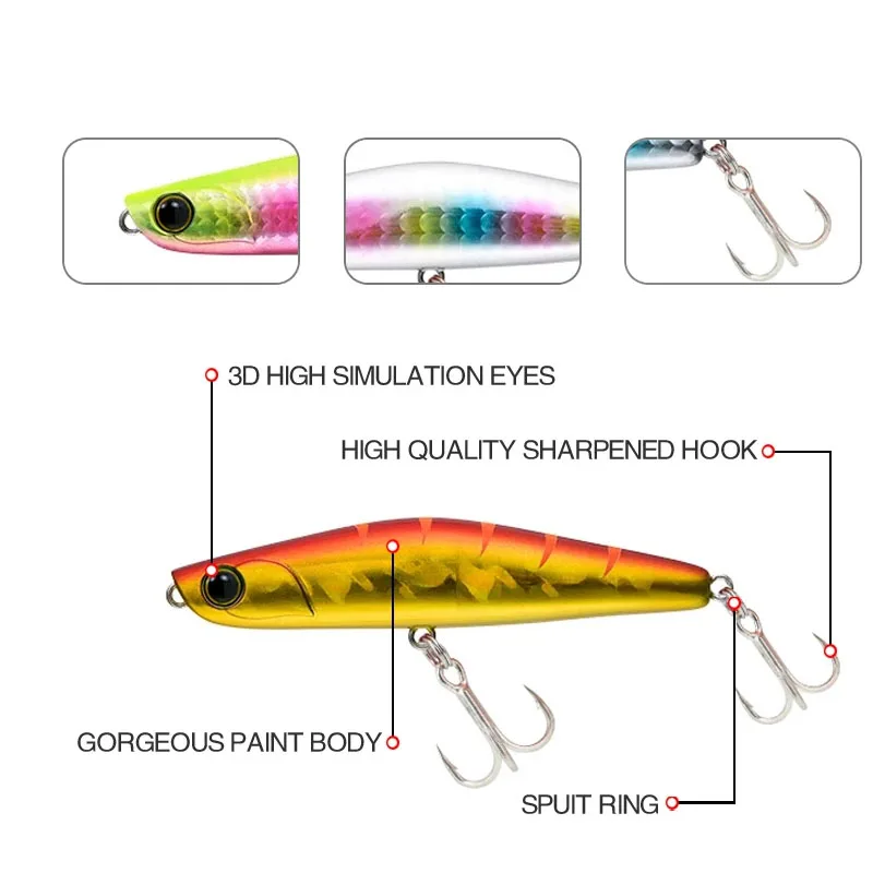 Señuelos de pesca con palo de Pecil que se hunden, cebo duro Artificial de tiro largo, Wobbler Popper, lubina, trucha, Swimbait, equipo de pesca, 80mm, 18g - imagen 5