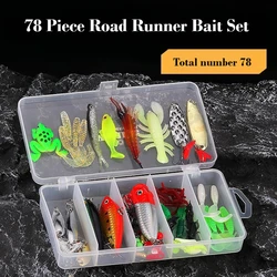 Nuevo juego de Señuelos de Pesca híbridos de 78 piezas, Kit de señuelos duros y suaves, señuelo de Metal para pececillos, cuchara, caja de accesorios para lubina, Crankbaits