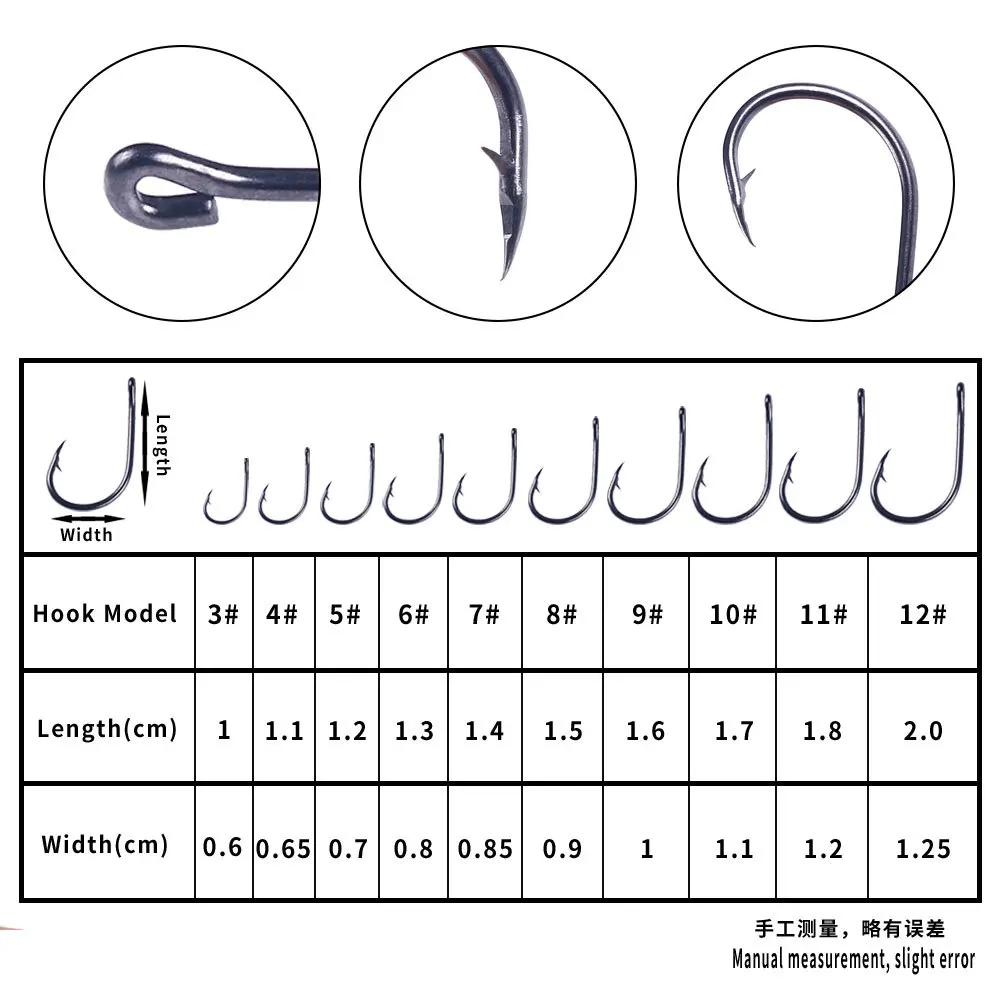Juego de anzuelos de pesca con bucle de púas, pesca de carpa cruciana, anzuelo circular de ojos de mar, 100 Uds. # -12 #   Anzuelos Accesorios de Pesca Pesca - imagen 2