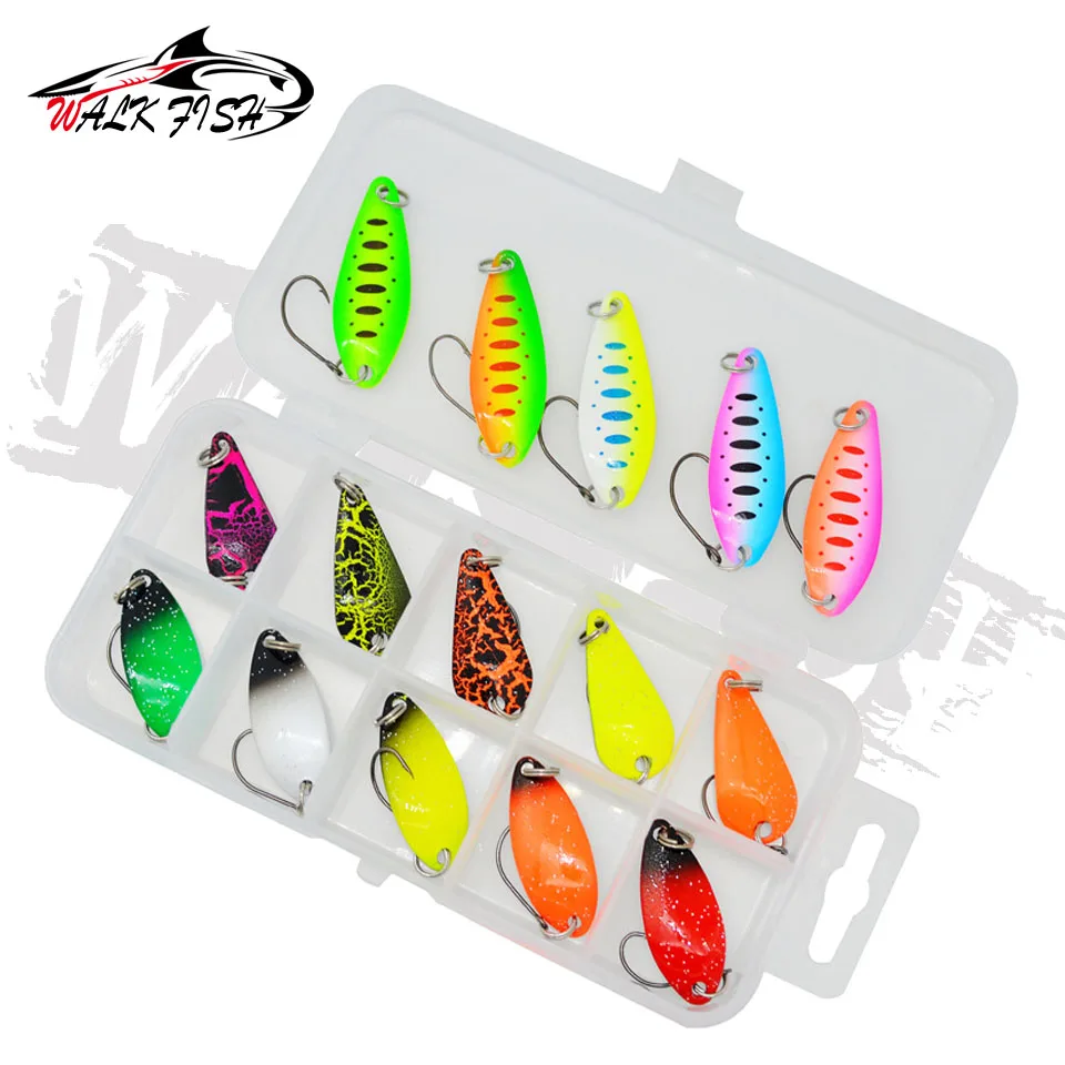 WALK FISH-señuelo de pesca de Metal con lentejuelas, cebo Artificial con caja, cuchara, colores mezclados, Invierno - imagen 3