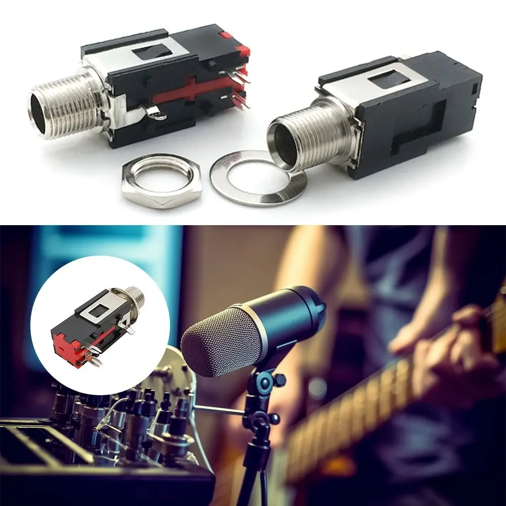 Bloqueo de rosca 6,35mm toma de auriculares Audio para teléfono conector hembra Mono/estéreo adaptador de montaje en Panel de 6,35 1/4 pulgadas - imagen 3