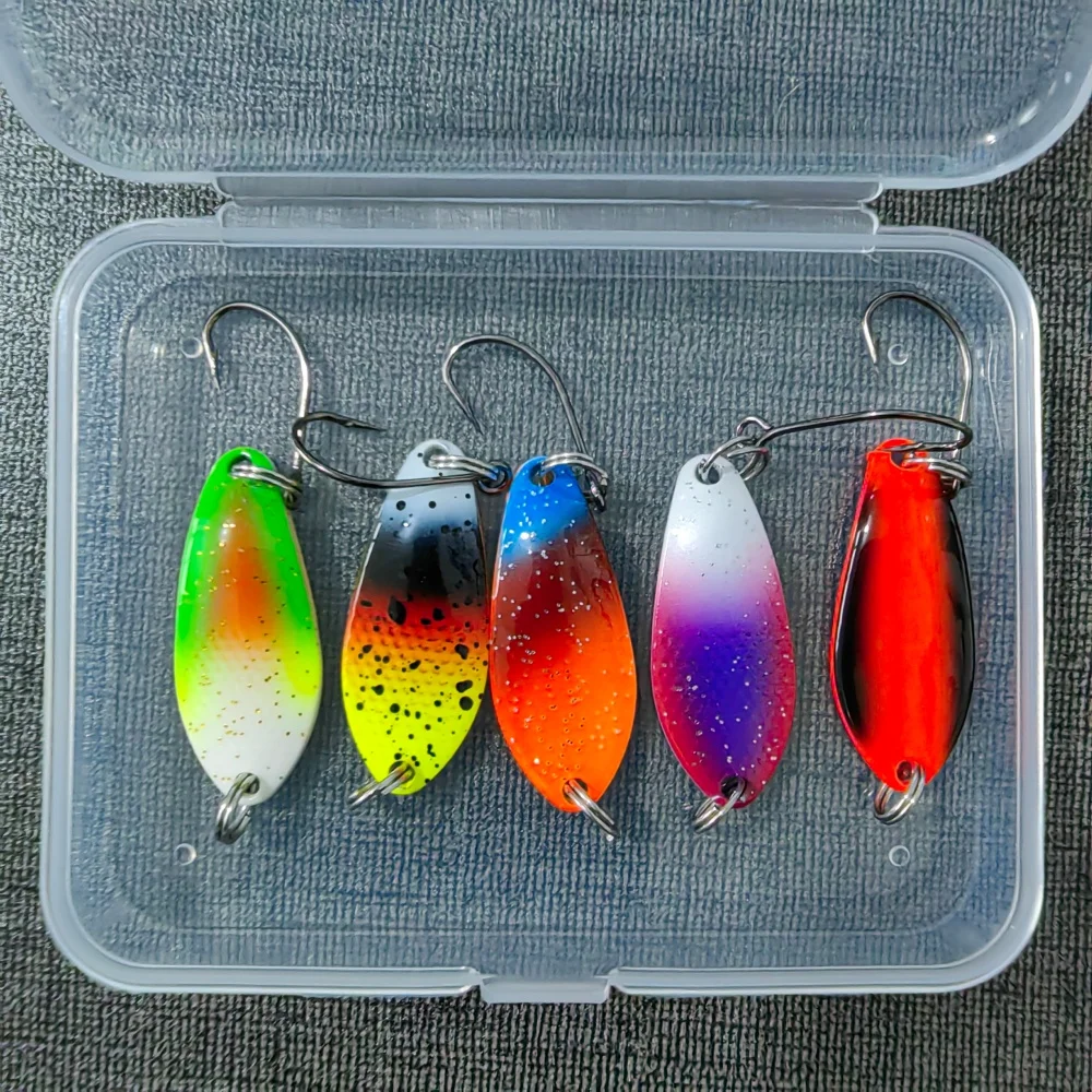 MUKUN-Mini señuelo de pesca con cuchara de Metal, 5 uds., 3g, 3CM, cebo de latón colorido para área de corriente de agua dulce, trucha, perca, aparejos de salmón - imagen 2