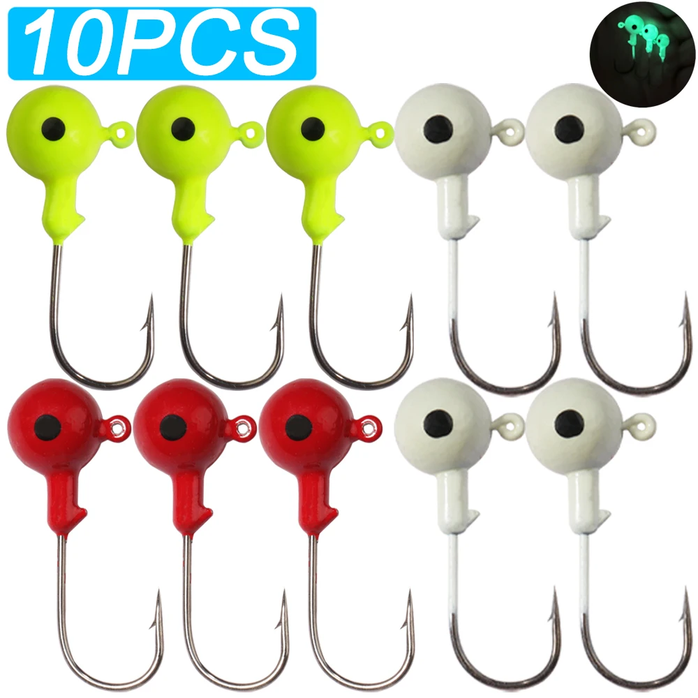 10 unids/lote anzuelos de Metal 3,5g 18g Color 3D ojo bola Jigging cabeza gancho con púas vástago de manivela para señuelo suave anzuelo de pesca de gusanos - imagen 2