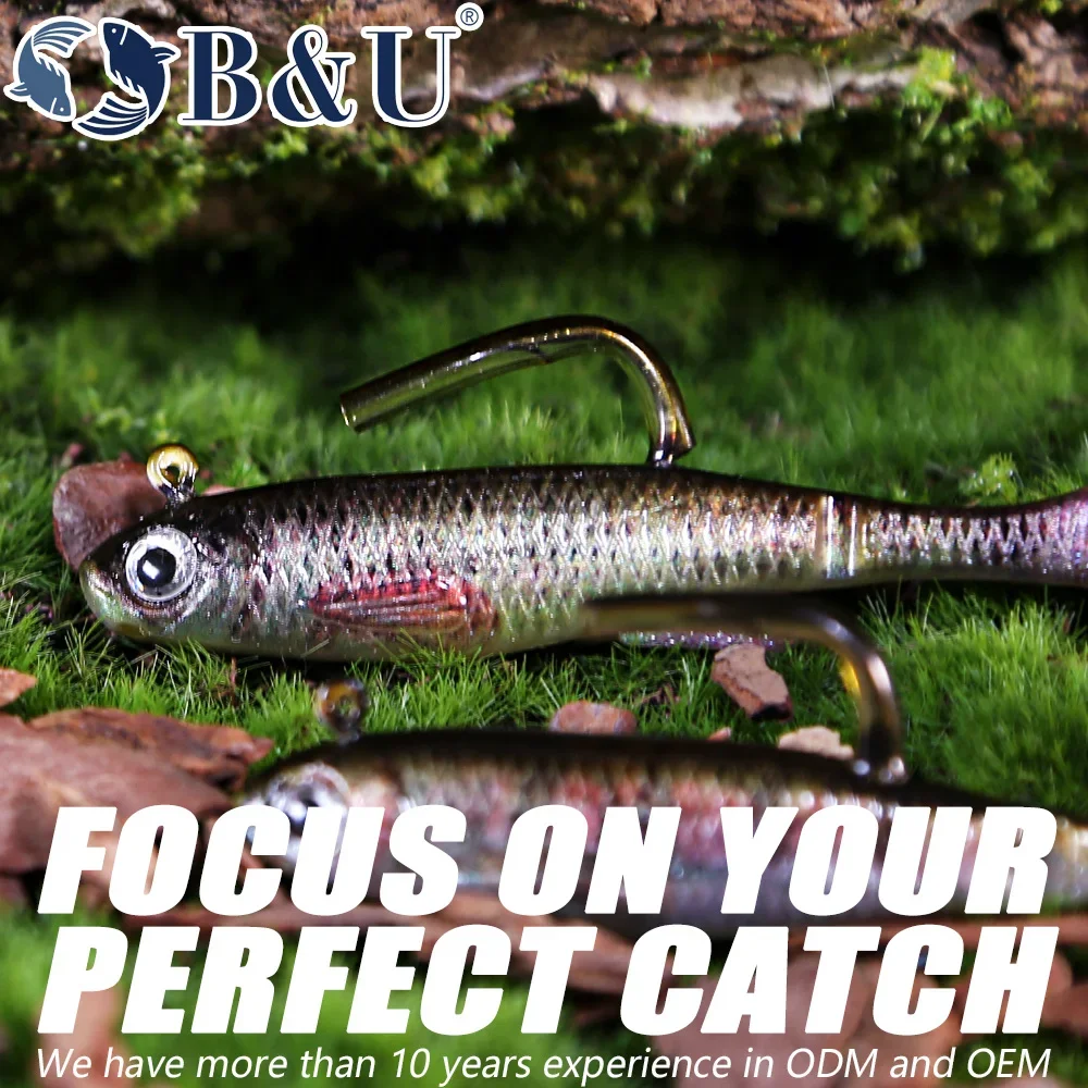B & U-cebo de plástico blando para pesca, señuelo de mar, Swimbait, cabeza de anzuelo, aparejos de pesca, un solo gancho, sábalo, perca, Lucio, Wobblers - imagen 4