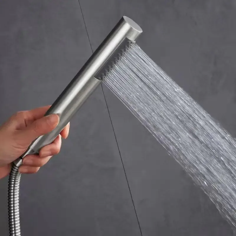 Cabezal de ducha cilíndrico de mano de acero inoxidable, juego de cabezal de ducha Universal para baño en casa y Hotel - imagen 2