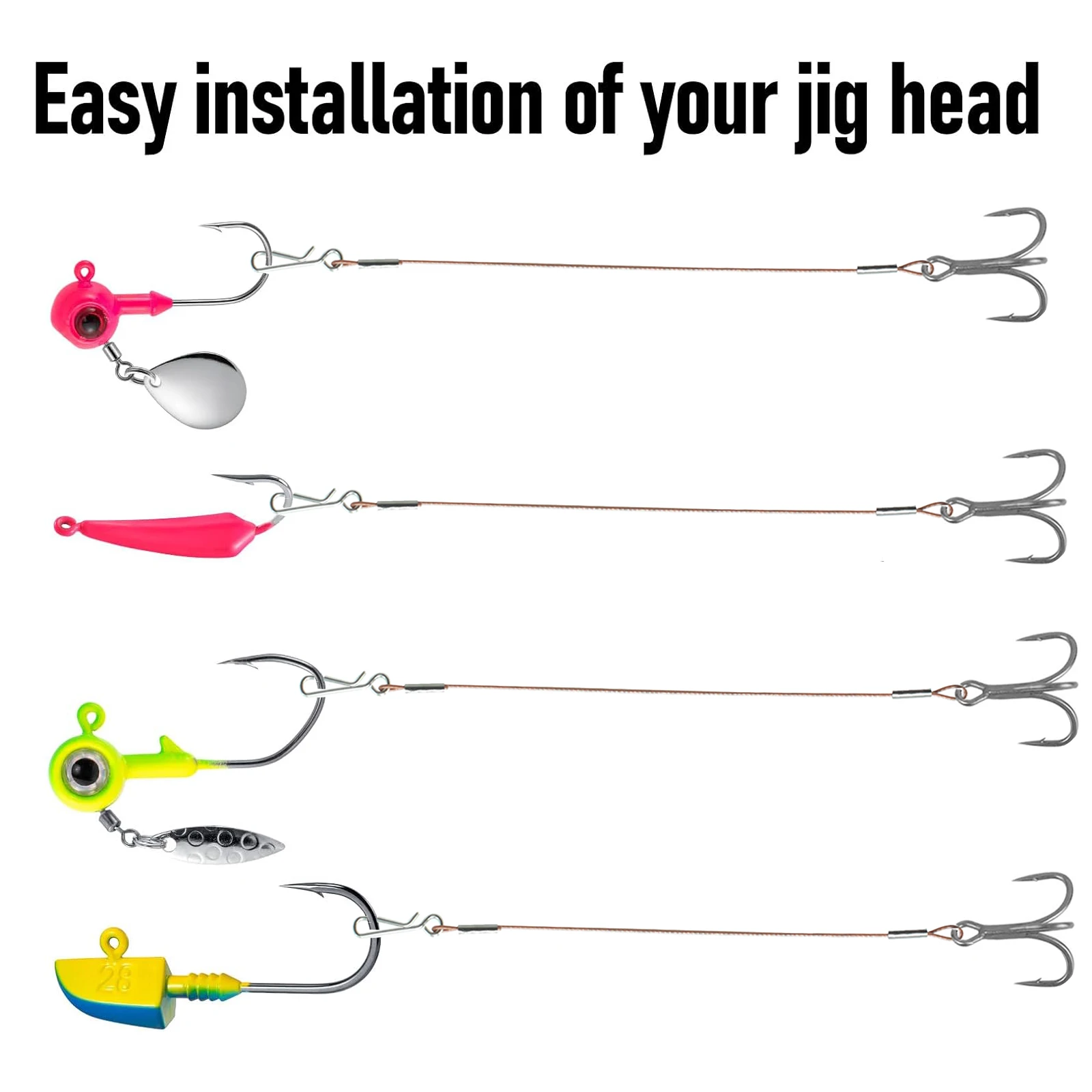 10 Uds. Cabezales de plantilla de señuelo de pesca con anzuelo triple, presión rápida de alambre de acero, anzuelos Stinger, anzuelos de remolque, aparejo poco profundo para Lucio Walleye - imagen 3