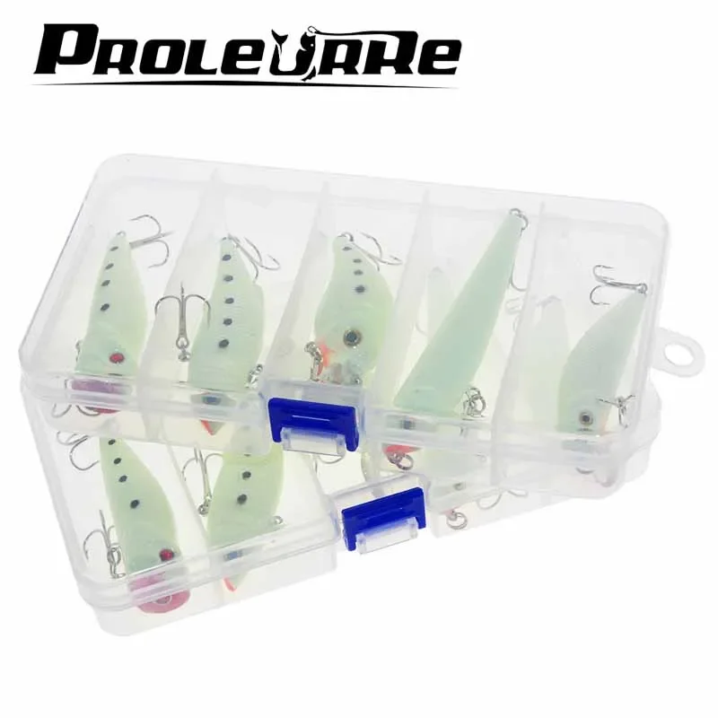 5 uds señuelo de pesca nocturno Kit de cebo VIB Popper Crankbait Minnow lápiz cebo Artificial luminoso con caja de señuelos - imagen 5