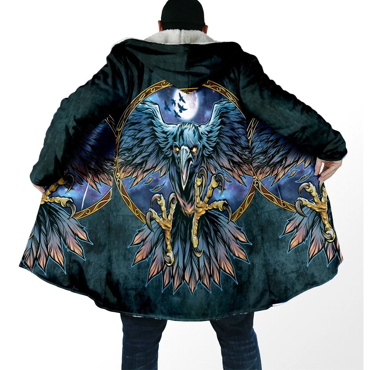 2025 capa de moda de invierno para hombre, diseño fresco de pájaros rojos, capa con capucha de lana gruesa con estampado 3D, capa cálida informal Unisex DP108 - imagen 4