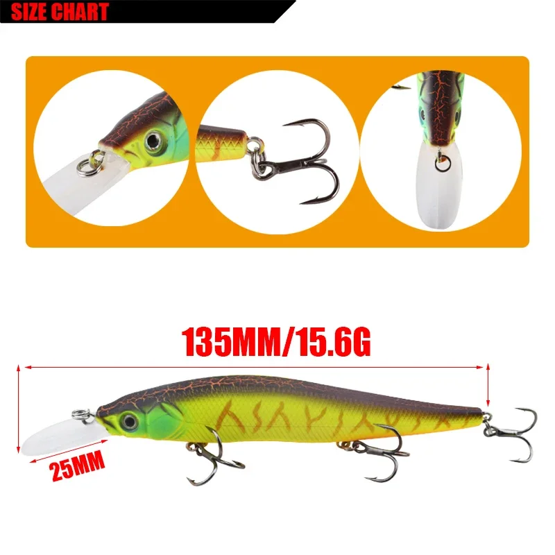 1 Pc Minnow Fishing Lure 13.5cm 15.5g Floating Wobblers Artificial Hard Bait with 6# Hook Crankbait Bass Carp Fishing Tackle - imagen 2