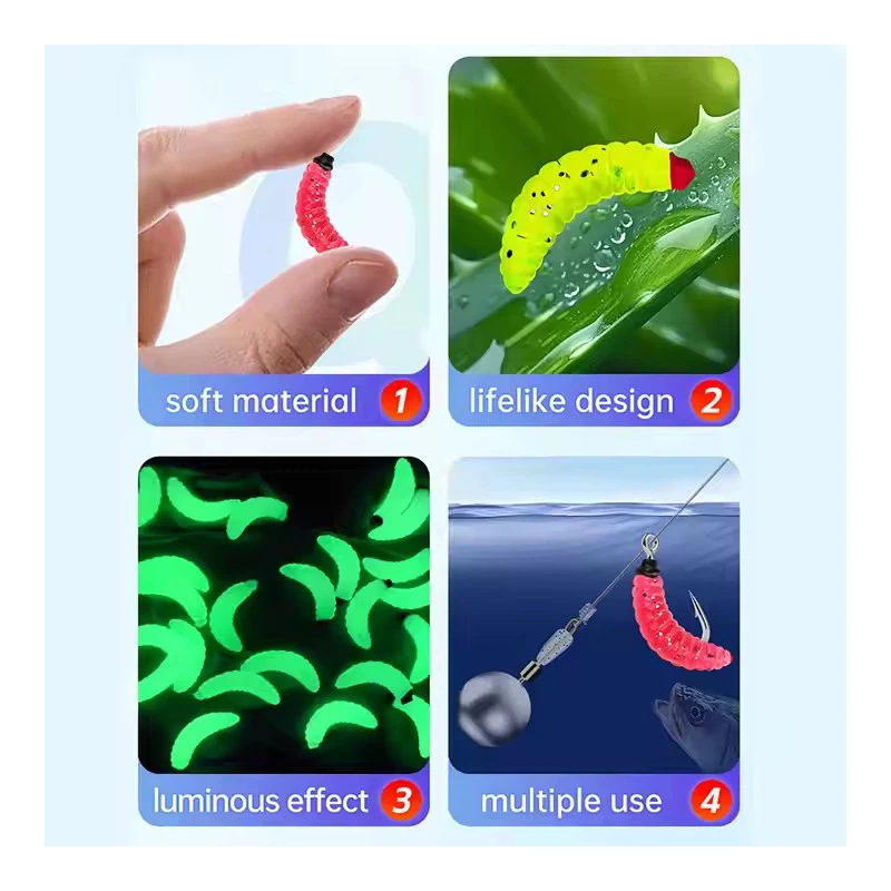 Combo de señuelo Artificial suave, 5 colores, Mini Kit de señuelo de gusano de comida, cebo de gusano, caja de señuelos de Pesca Wobbler de agua dulce y salada - imagen 2