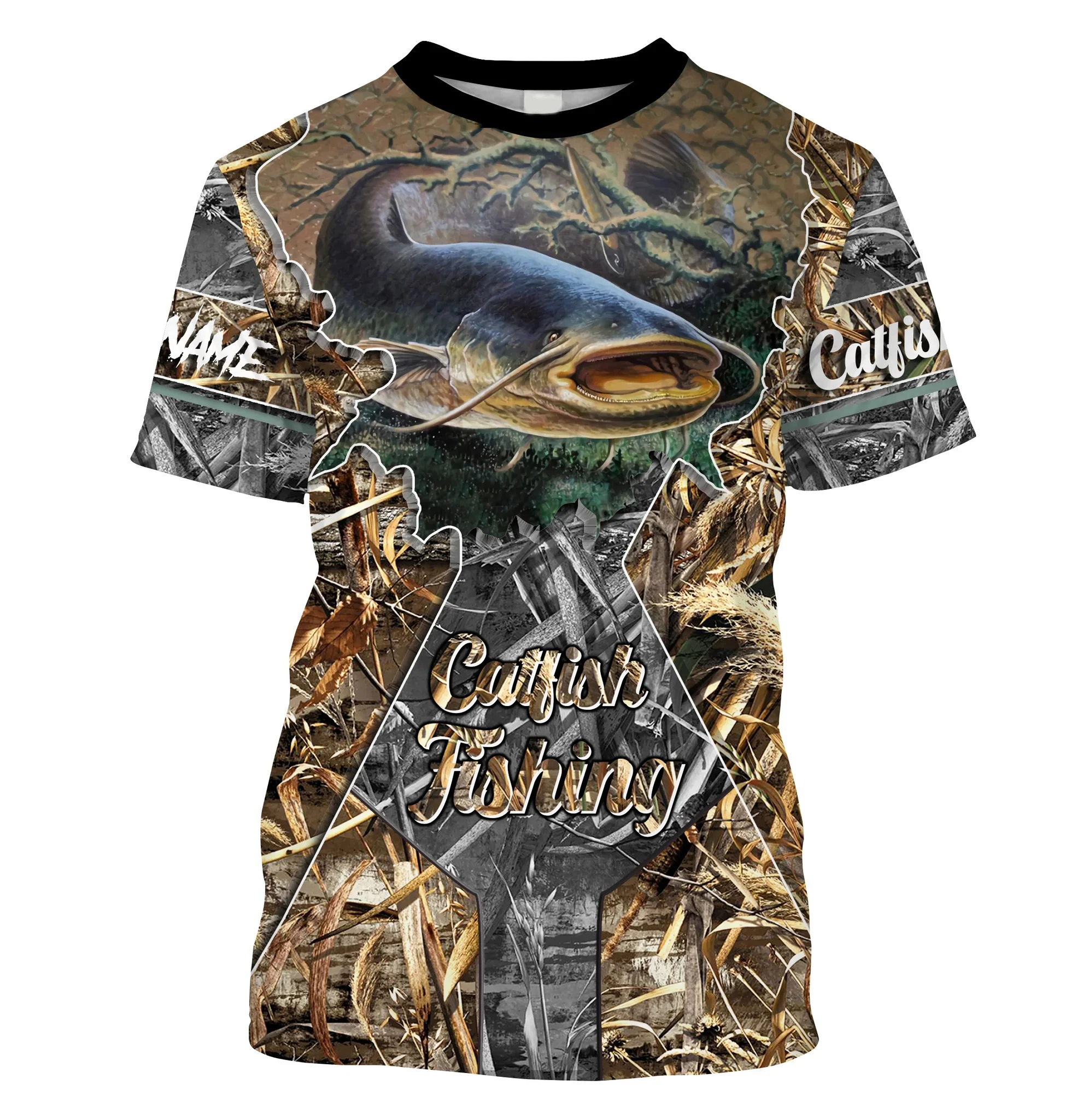Catfish pesca Camo personalizar nombre 3D impreso camiseta para hombre fresco verano estilo Casual camiseta Unisex regalo para pescador TX274 - imagen 4