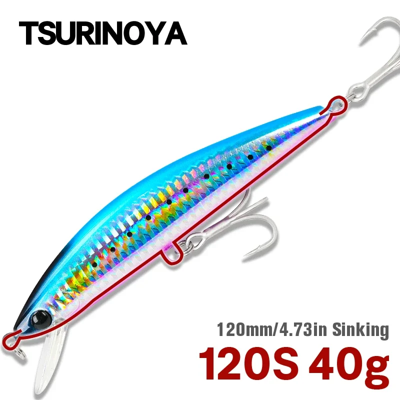 TSURINOYA 120S pececillo que se hunde 12cm 40g DW37 señuelo de pesca de barco duro de agua salada cebo de pececillo Artificial con anzuelos triples Wobblers